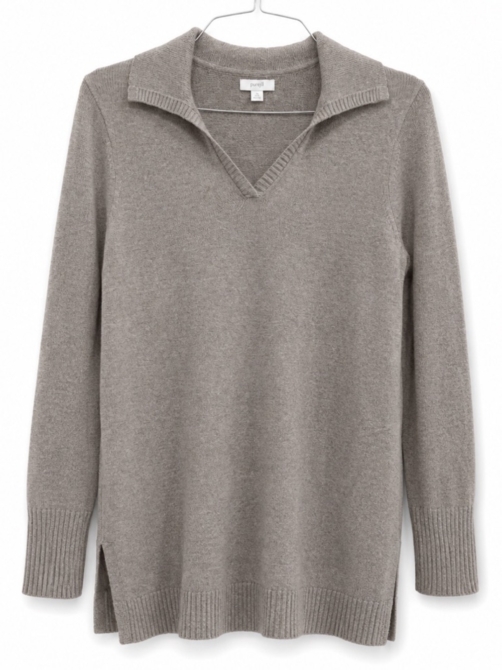 Pure Jill Soft Knit Tunic Sweater Taupe Gray Long Sleeve